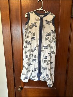 Burt's Bees Gray Bear Print Sleeveless Sleep Sack with Navy Trim